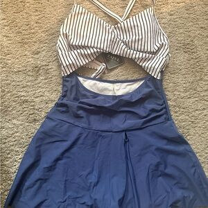 NWT Zaful Navy Skirt with White Striped Cutout Top